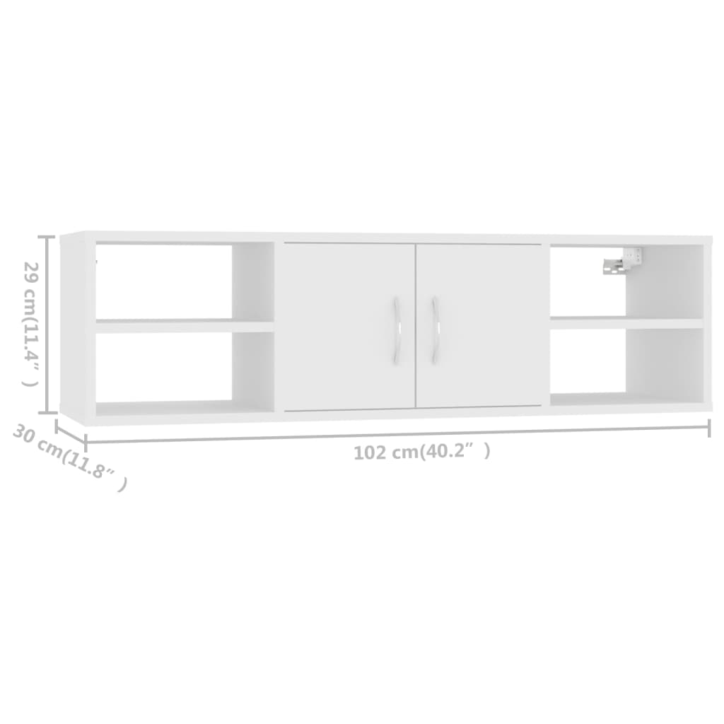 Vegghylle hvit 102x30x29 cm konstruert tre