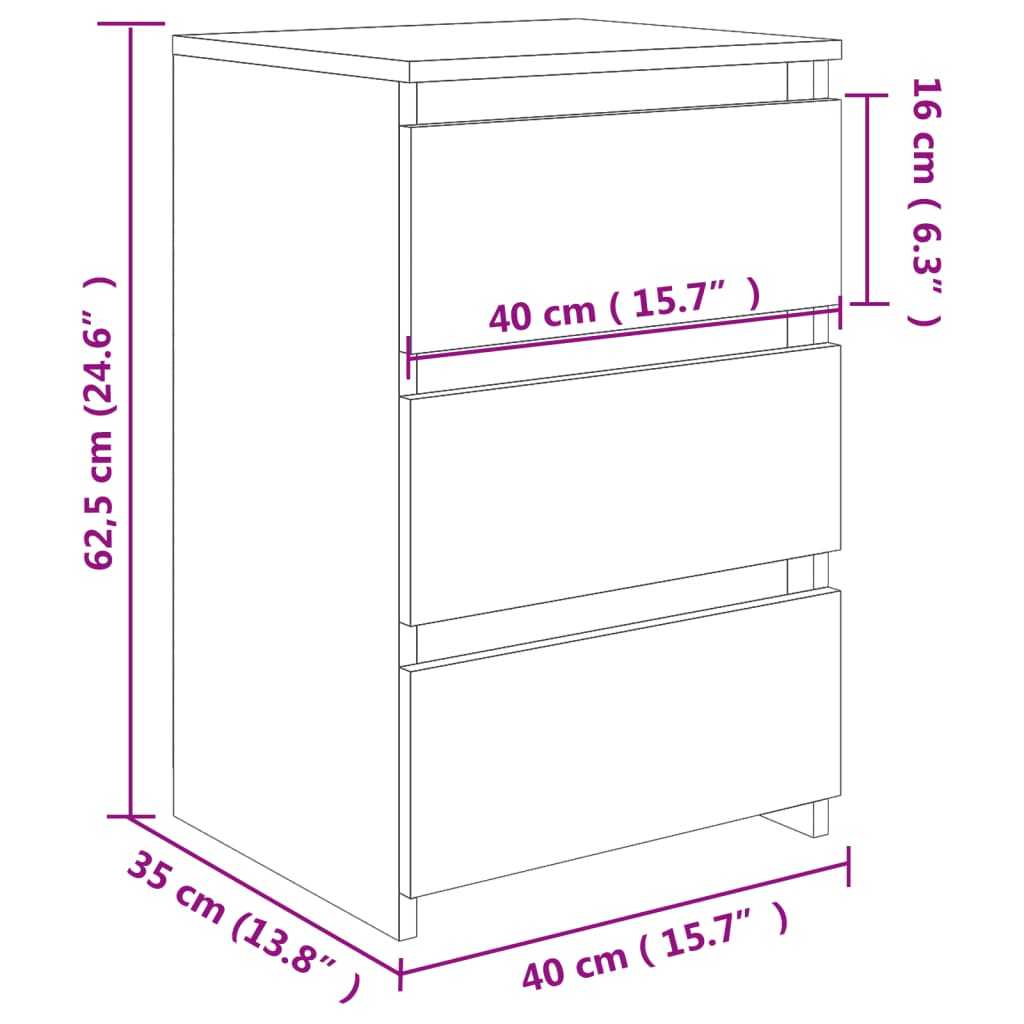 Nattbord Sengbord betonggrå 40x35x62,5 cm konstruert tre