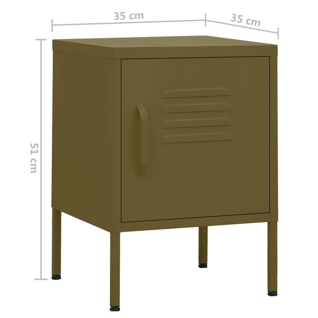 Nattbord Sengbord olivengrønn 35x35x51 cm stål