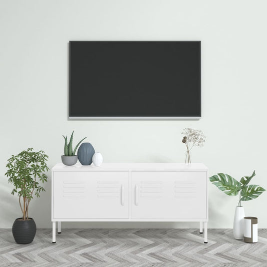 TV-benk hvit 105x35x50 cm stål