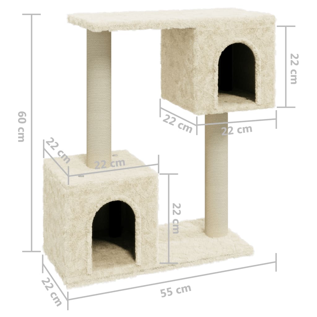 Kattemøbel Kattetre med klorestolper i sisal kremhvit 60 cm