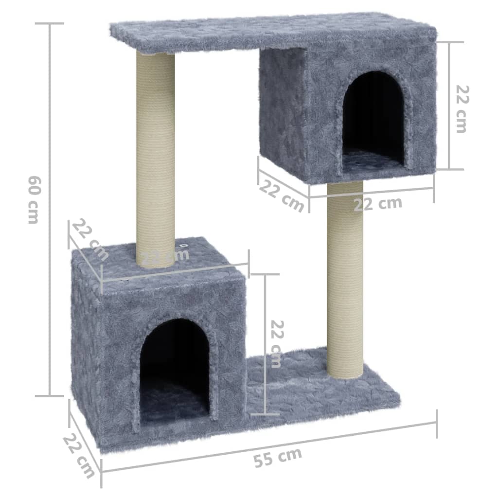 Kattemøbel Kattetre med klorestolper i sisal lysegrå 60 cm