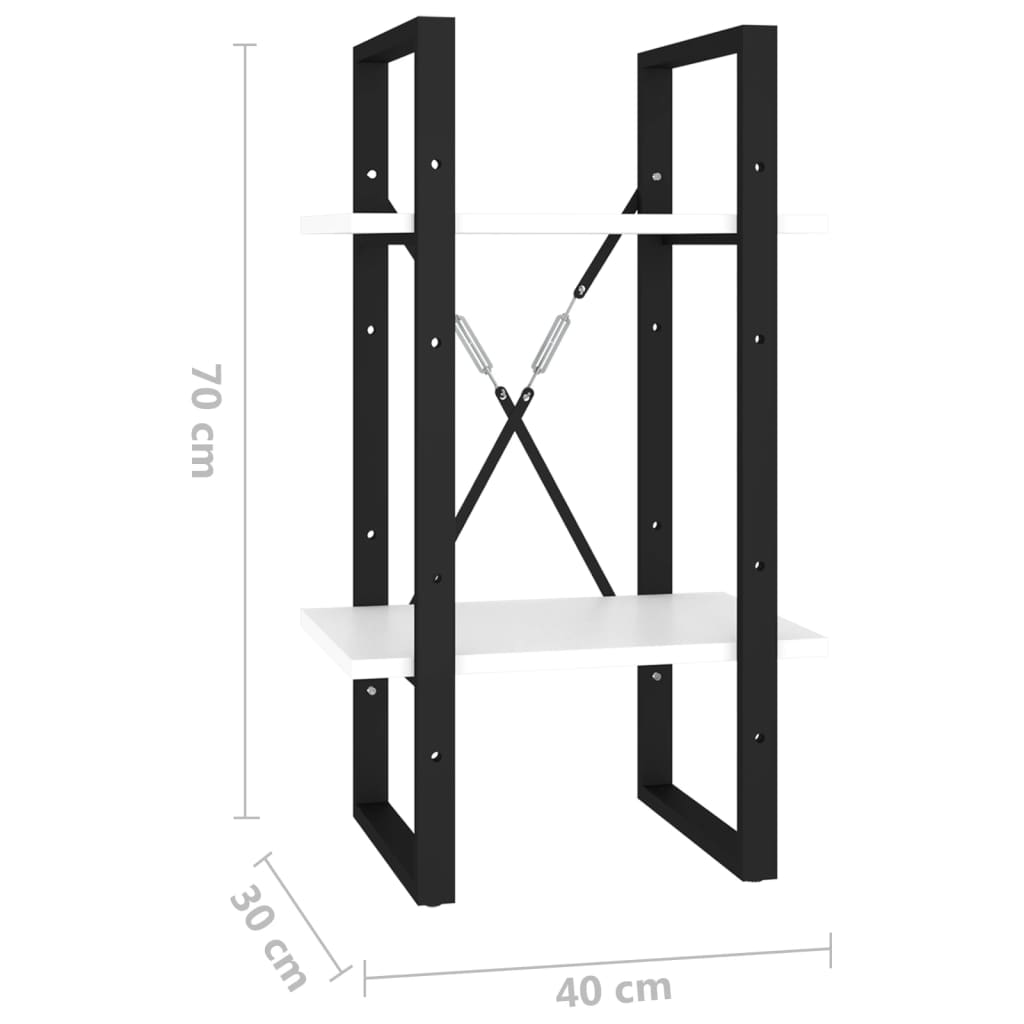 Bokhylle 2 nivåer hvit 40x30x70 cm konstruert tre