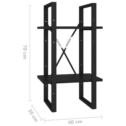 Bokhylle 2 nivåer svart 40x30x70 cm konstruert tre