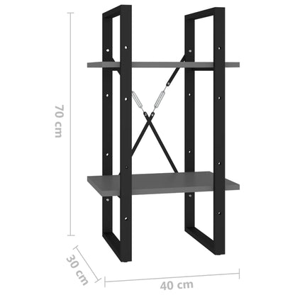 Bokhylle 2 nivåer grå 40x30x70 cm konstruert tre