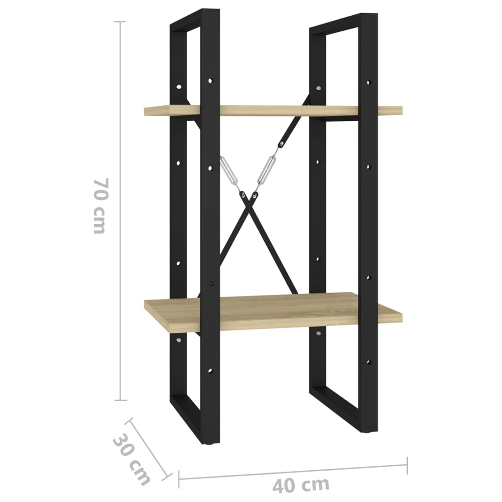 Bokhylle 2 nivåer sonoma eik 40x30x70 cm konstruert tre