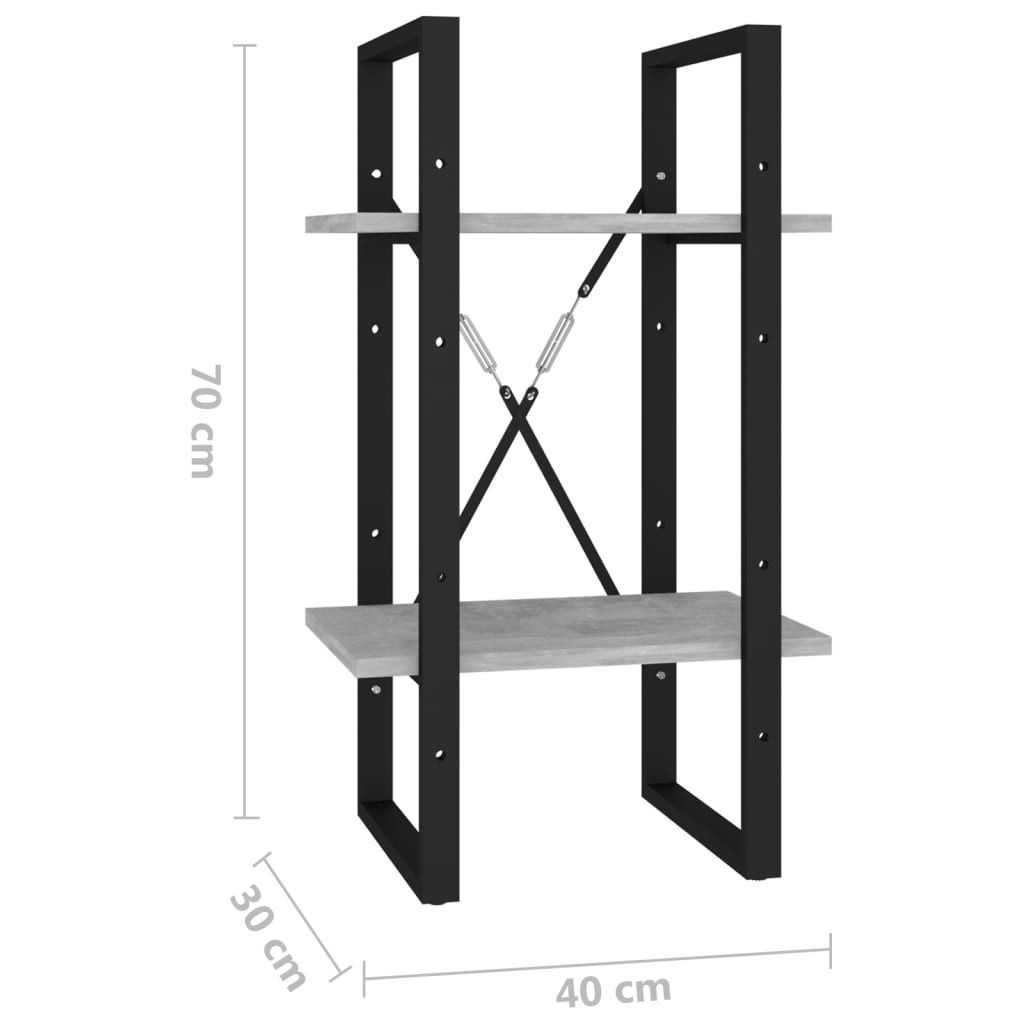 Bokhylle 2 nivåer betonggrå 40x30x70 cm konstruert tre