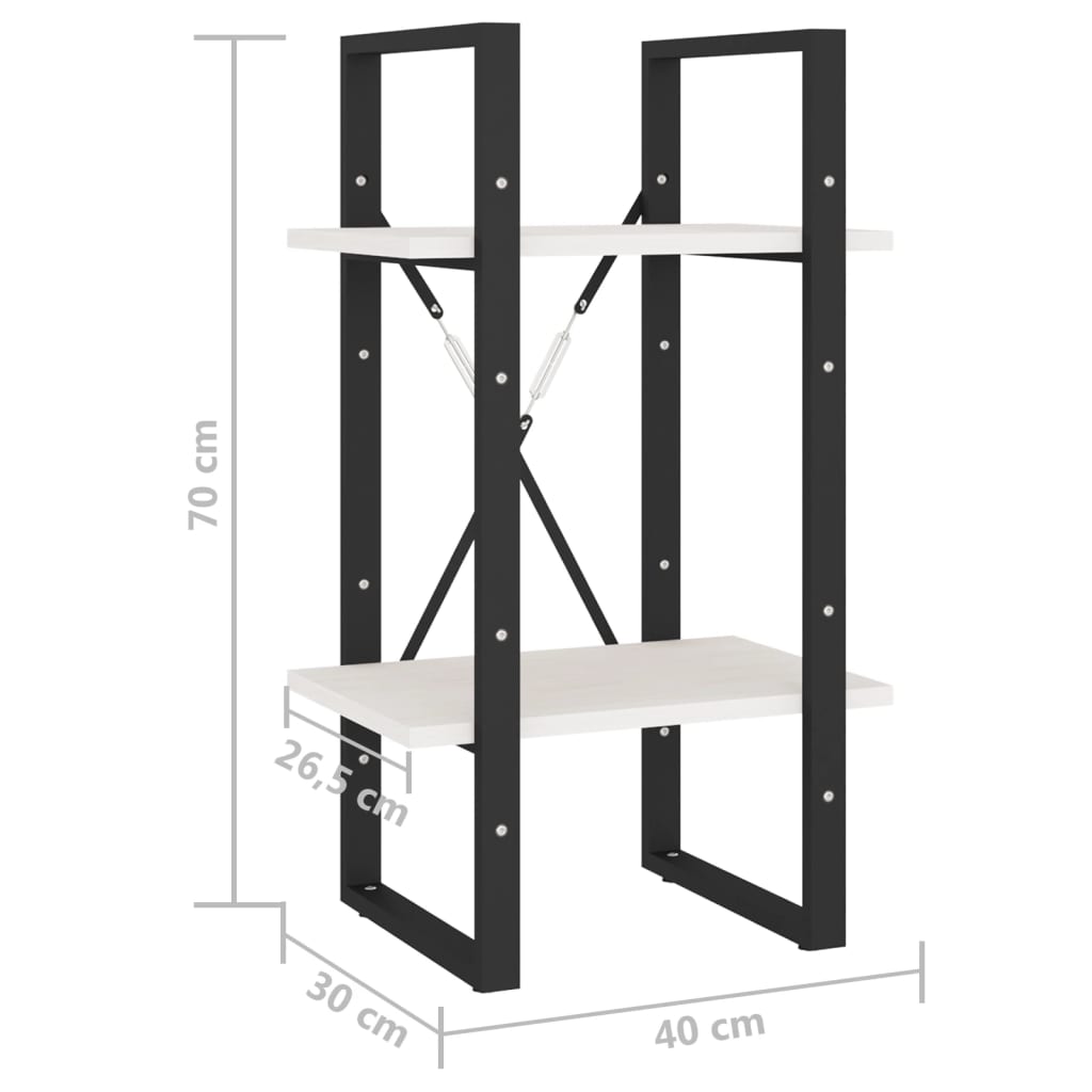 Bokhylle 2 nivåer hvit 40x30x70 cm heltre furu