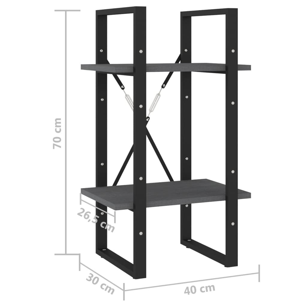 Bokhylle 2 nivåer grå 40x30x70 cm heltre furu