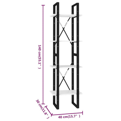 Bokhylle 4 nivåer hvit 40x30x140 cm konstruert tre
