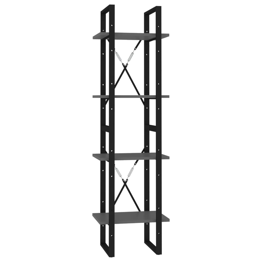 Bokhylle 4 nivåer grå 40x30x140 cm konstruert tre