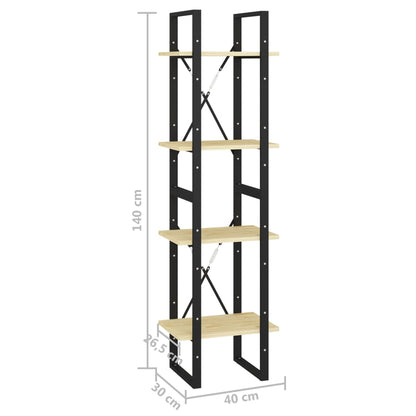 Bokhylle 4 nivåer 40x30x140 cm heltre furu