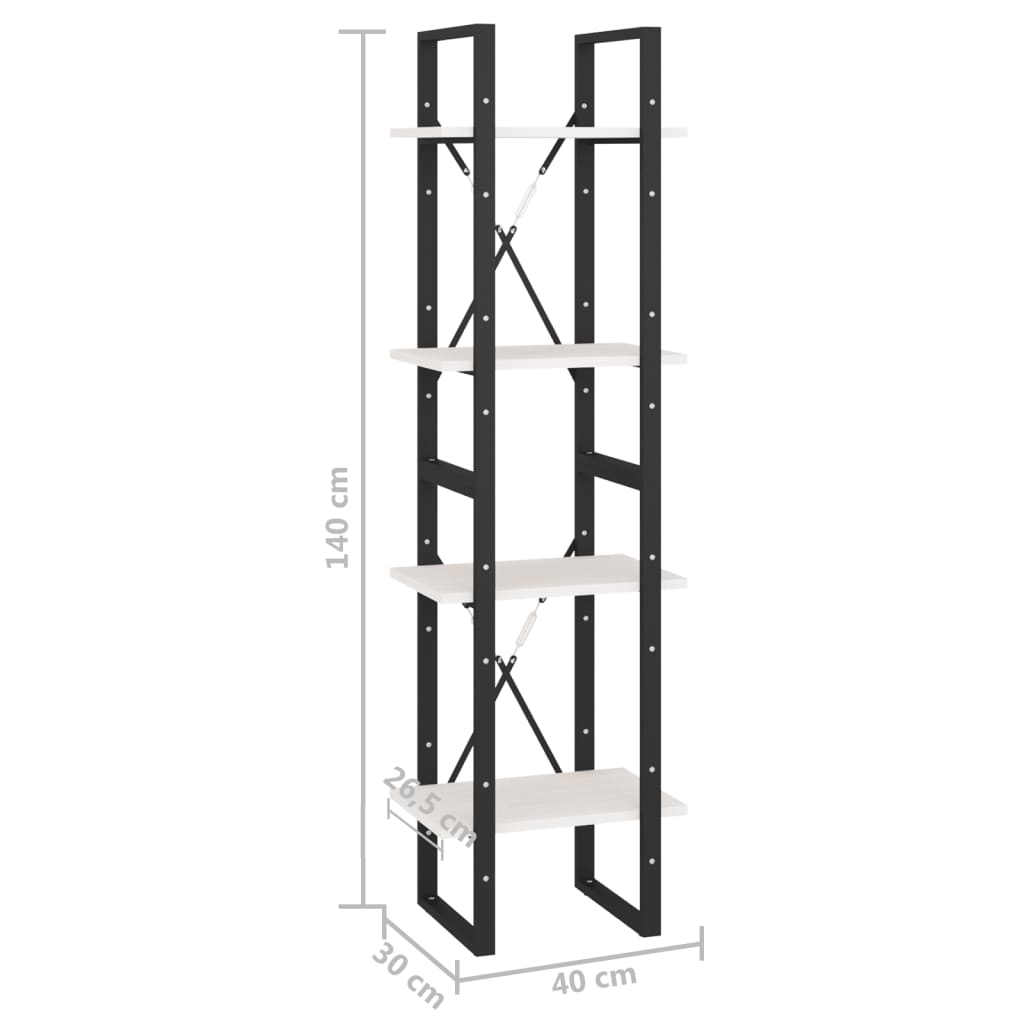 Bokhylle 4 nivåer hvit 40x30x140 cm heltre furu