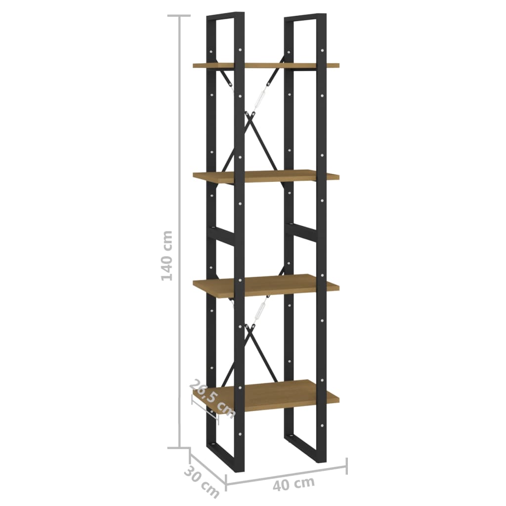 Bokhylle 4 nivåer 40x30x140 cm heltre furu