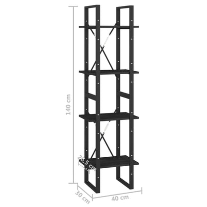 Bokhylle 4 nivåer svart 40x30x140 cm heltre furu