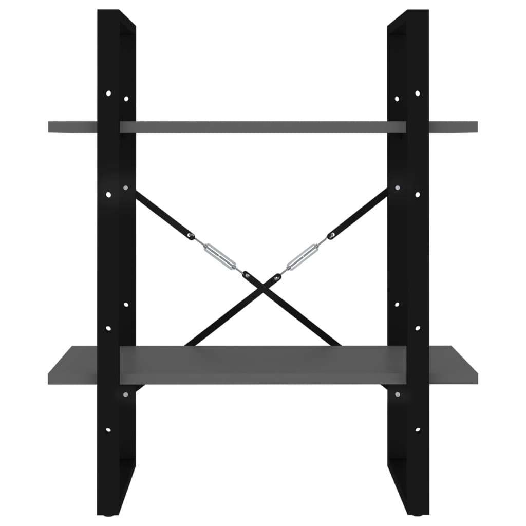 Bokhylle 2 nivåer grå 60x30x70 cm konstruert tre