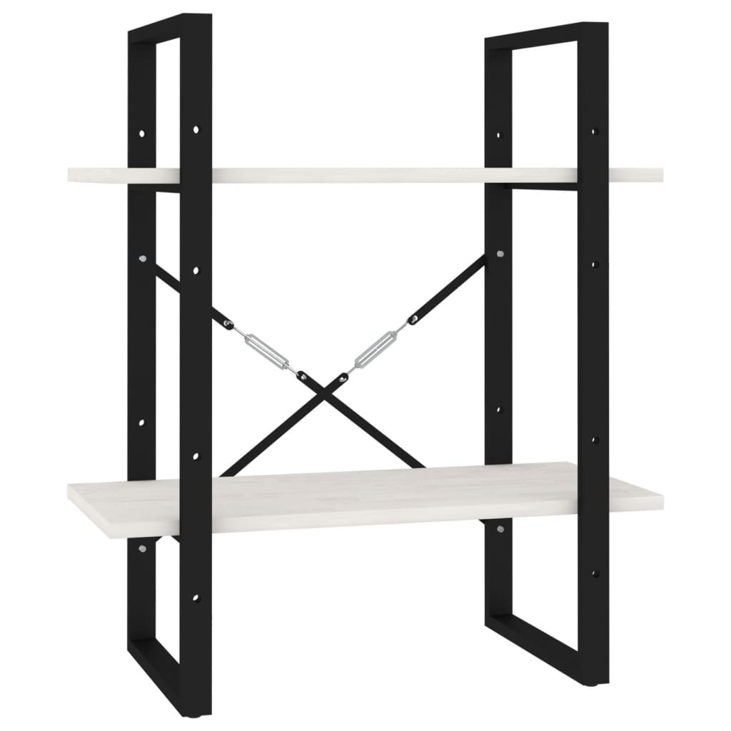 Bokhylle 2 nivåer hvit 60x30x70 cm heltre furu