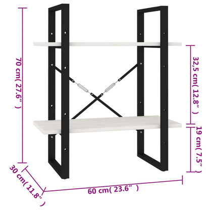 Bokhylle 2 nivåer hvit 60x30x70 cm heltre furu