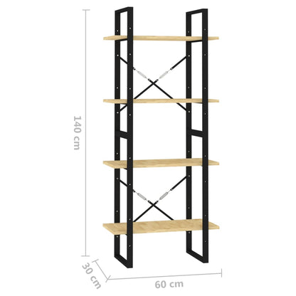 Bokhylle 4 nivåer 60x30x140 cm heltre furu