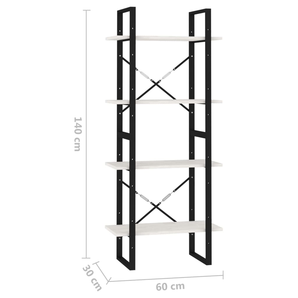 Bokhylle 4 nivåer hvit 60x30x140 cm heltre furu