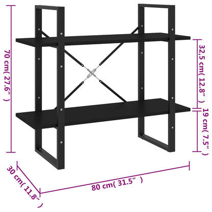 Bokhylle 2 nivåer svart 80x30x70 cm konstruert tre