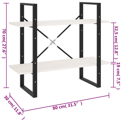 Bokhylle 2 nivåer hvit 80x30x70 cm heltre furu