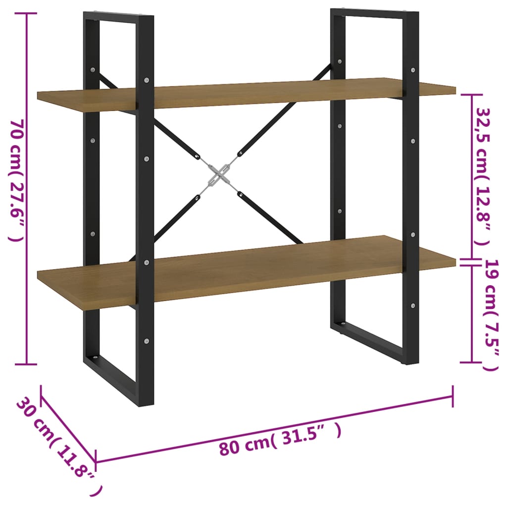 Bokhylle 2 nivåer 80x30x70 cm heltre furu