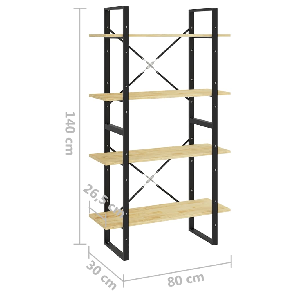 Bokhylle 4 nivåer 80x30x140 cm heltre furu