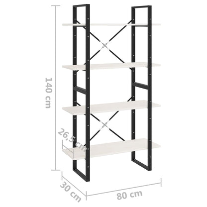 Bokhylle 4 nivåer hvit 80x30x140 cm heltre furu