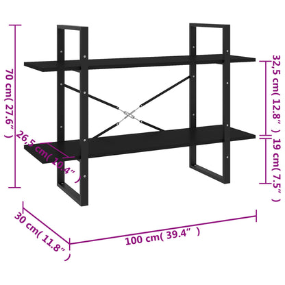 Bokhylle 2 nivåer svart 100x30x70 cm konstruert tre