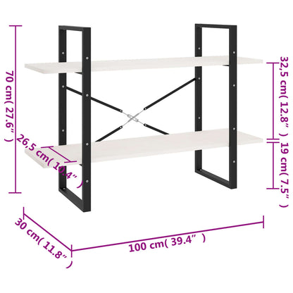 Bokhylle 2 nivåer hvit 100x30x70 cm heltre furu