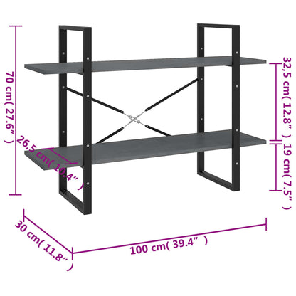 Bokhylle 2 nivåer grå 100x30x70 cm heltre furu