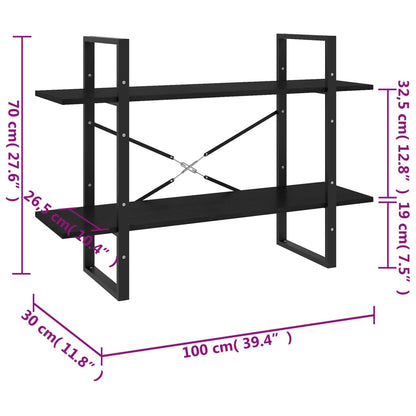 Bokhylle 2 nivåer svart 100x30x70 cm heltre furu