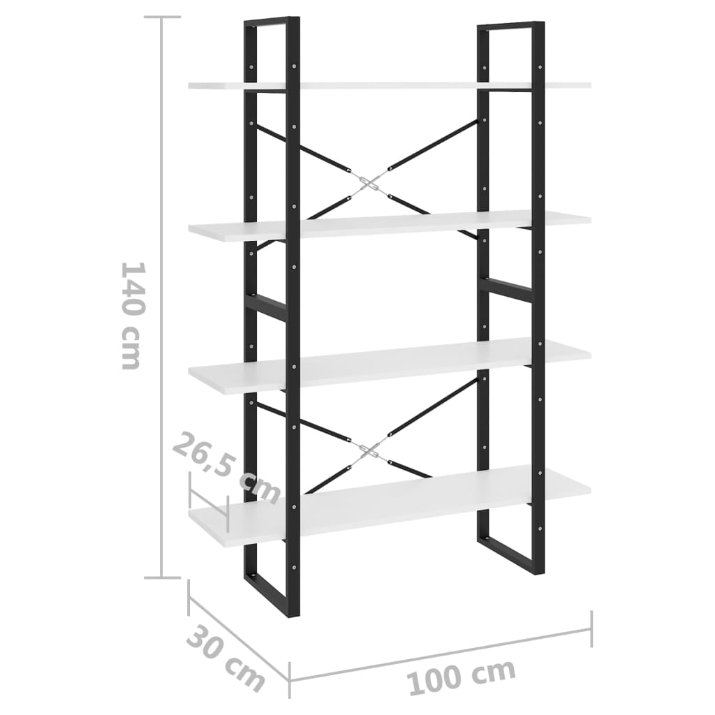 Bokhylle 4 nivåer hvit 100x30x140 cm konstruert tre