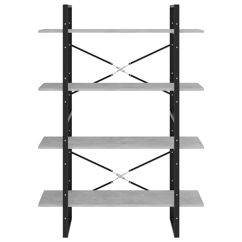 Bokhylle 4 nivåer betonggrå 100x30x140 cm konstruert tre