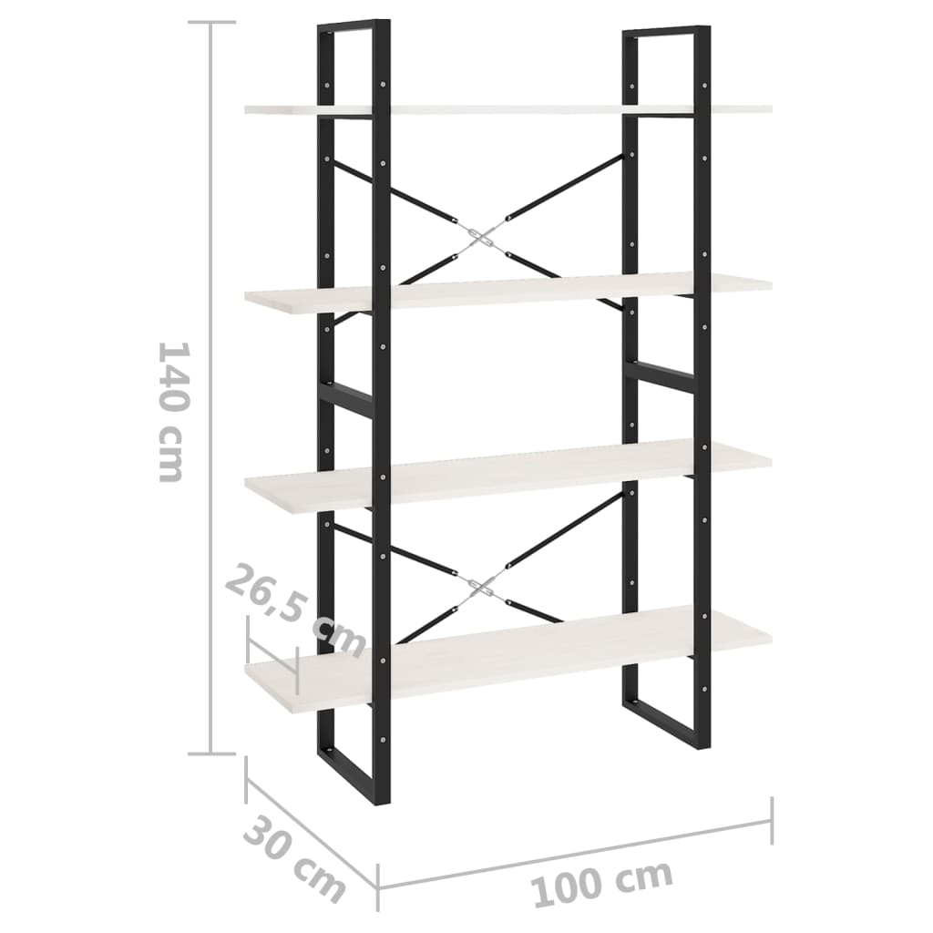 Bokhylle 4 nivåer hvit 100x30x140 cm heltre furu