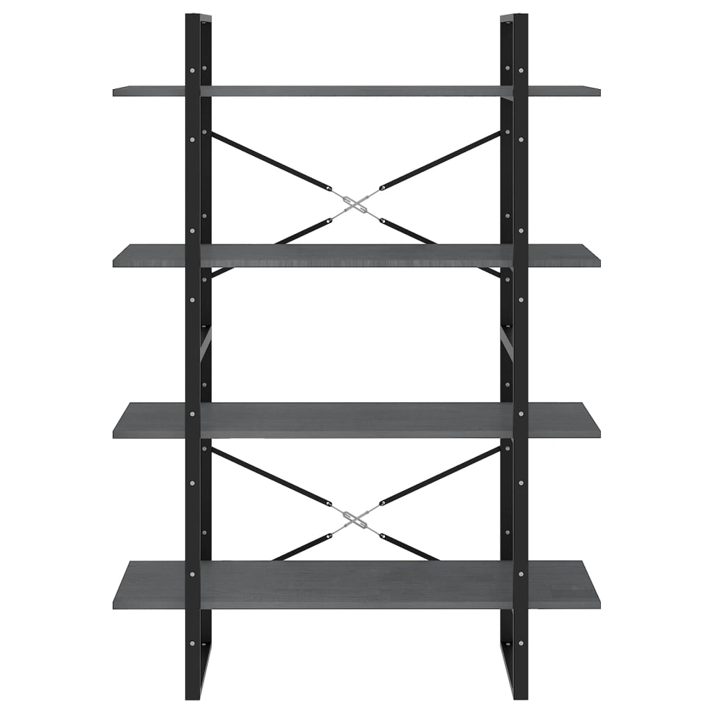 Bokhylle 4 nivåer grå 100x30x140 cm heltre furu