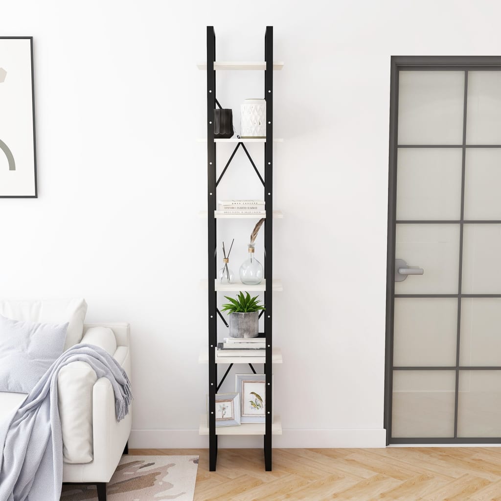 Bokhylle Svart Hvit 40x30x210 cm heltre furu