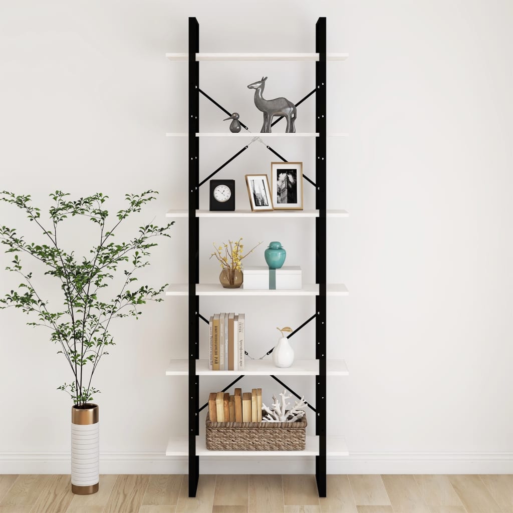 Bokhylle Svart Hvit 80x30x210 cm heltre furu