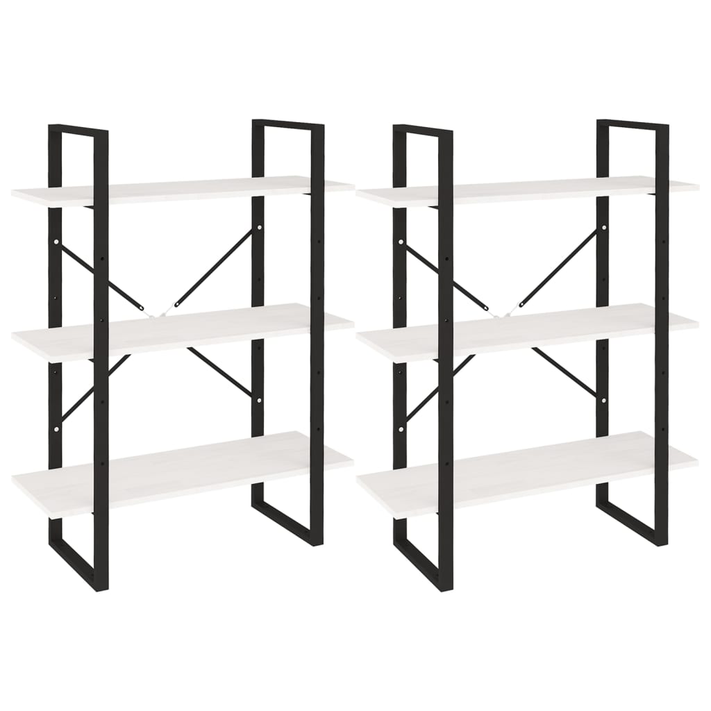 Bokhylle Svart Hvit 80x30x210 cm heltre furu