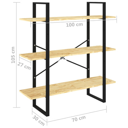 Bokhylle 3 nivåer 100x30x105 cm heltre furu