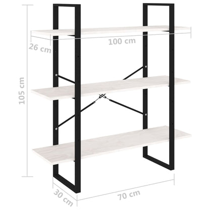 Bokhylle 3 nivåer hvit 100x30x105 cm heltre furu