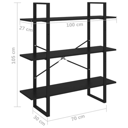 Bokhylle 3 nivåer svart 100x30x105 cm heltre furu