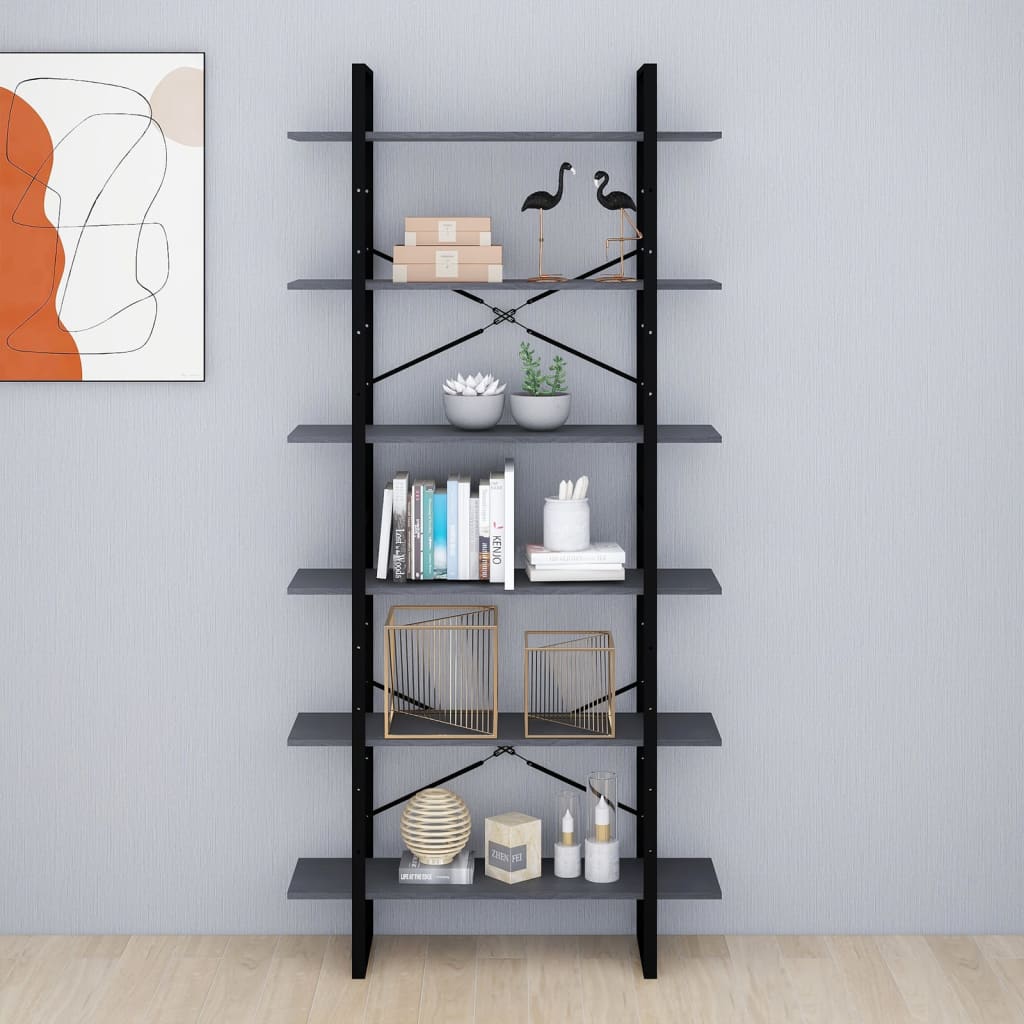 Bokhylle Grå 100x30x210 cm heltre furu