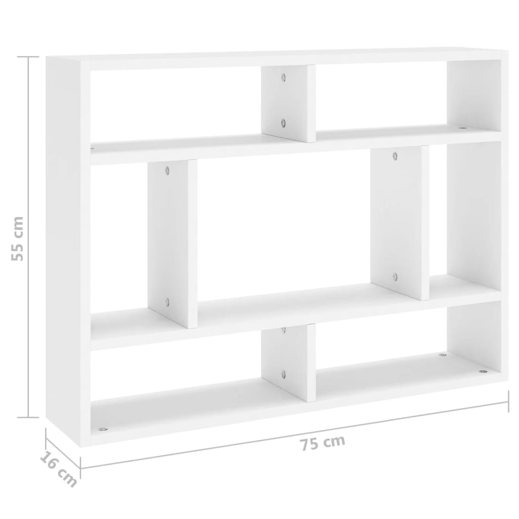 Vegghylle hvit 75x16x55 cm konstruert tre