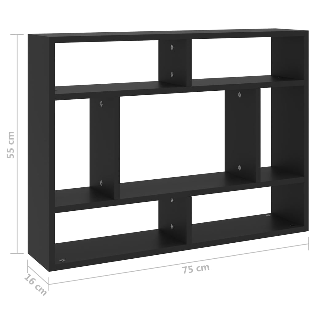 Vegghylle svart 75x16x55 cm konstruert tre