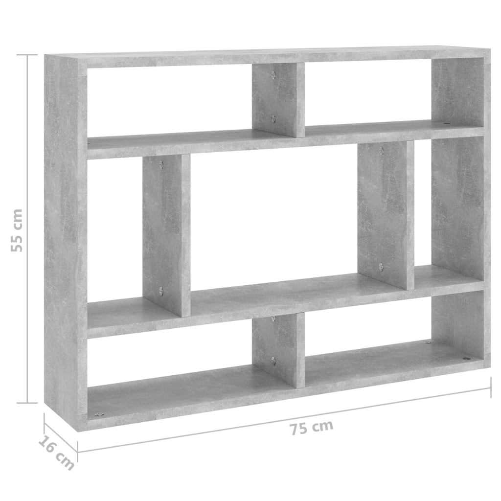 Vegghylle betonggrå 75x16x55 cm konstruert tre