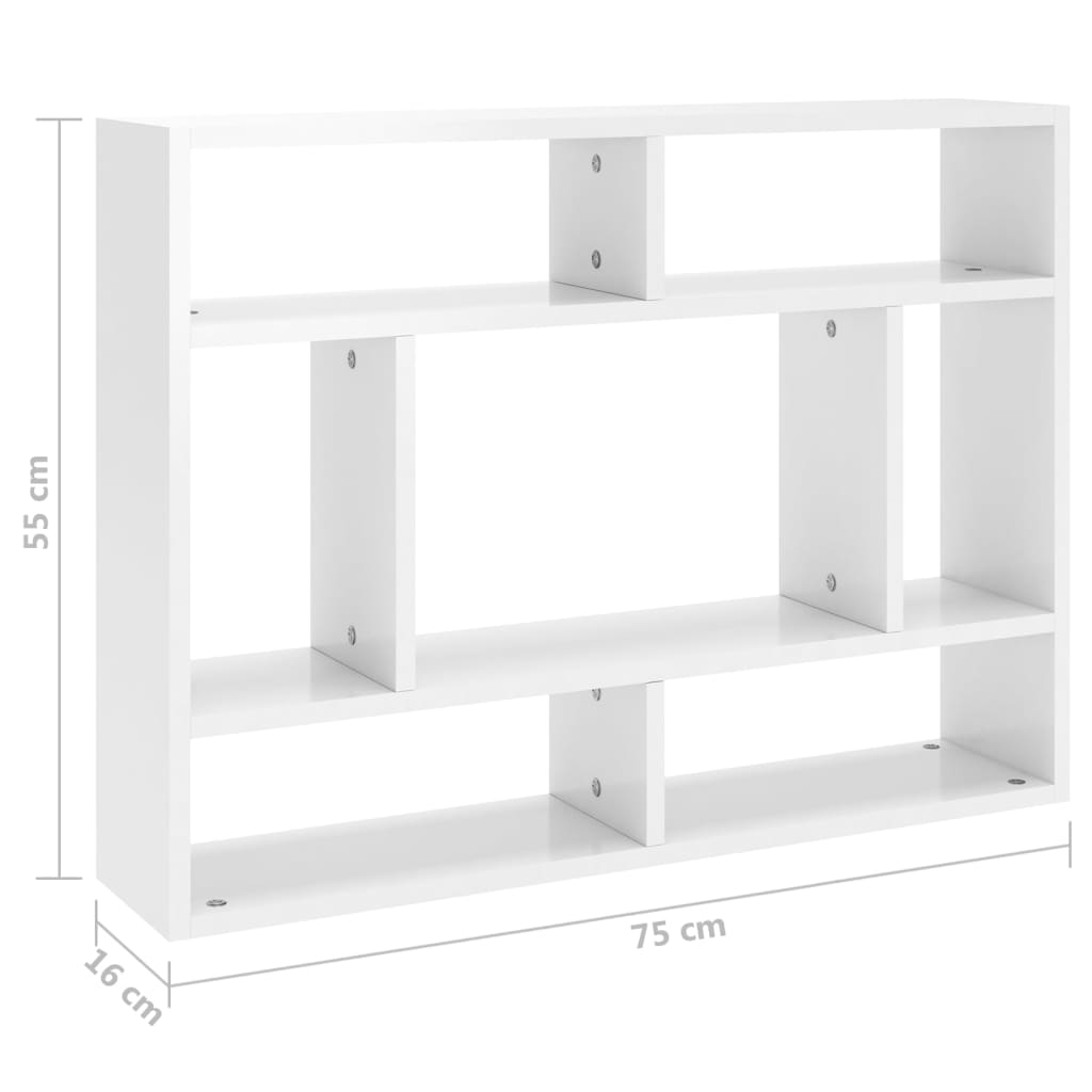 Vegghylle hvit høyglans 75x16x55 cm konstruert tre