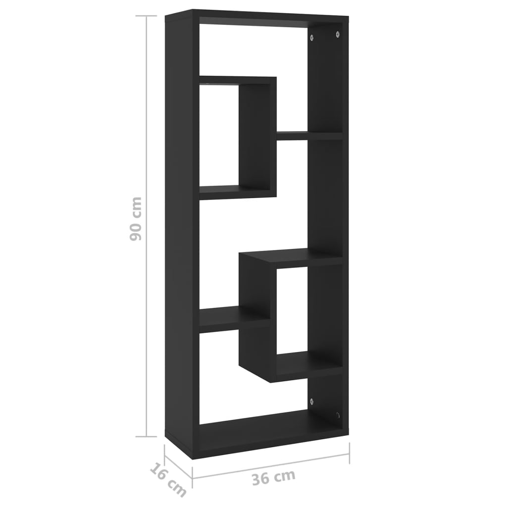 Vegghylle svart 36x16x90 cm konstruert tre