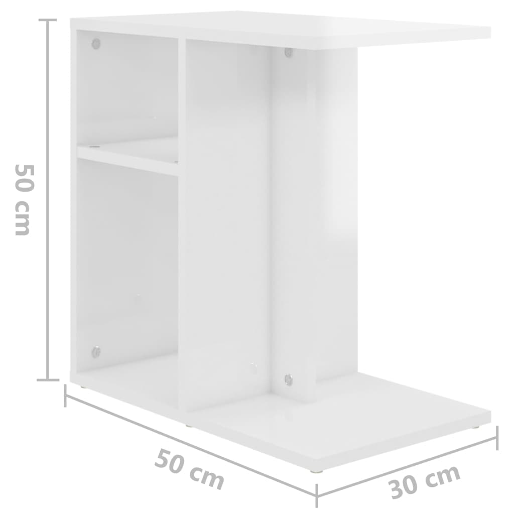 Sidebord hvit høyglans 50x30x50 cm konstruert tre